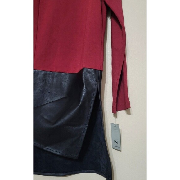 N. Natori Womens Tunic Top Colorblock Knit- Faux Leather Trim Long Sleeve S NWT - Picture 2 of 8